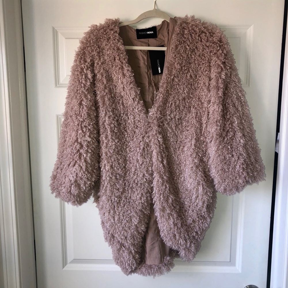 Mauve fluffy “Warm Embrace Faux Fur Jacket”